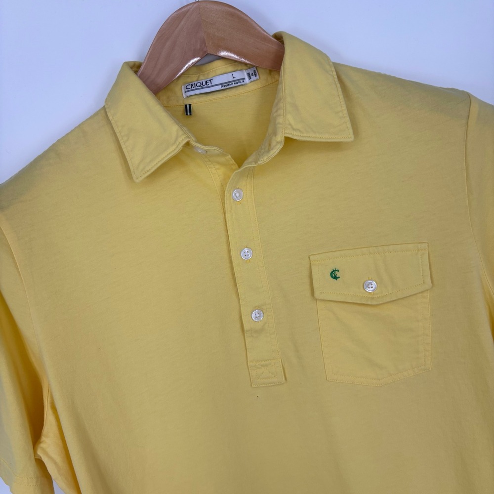 Criquet Polo Shirt Mens L Yellow Players Organic Cotton Preppy *FLAW
